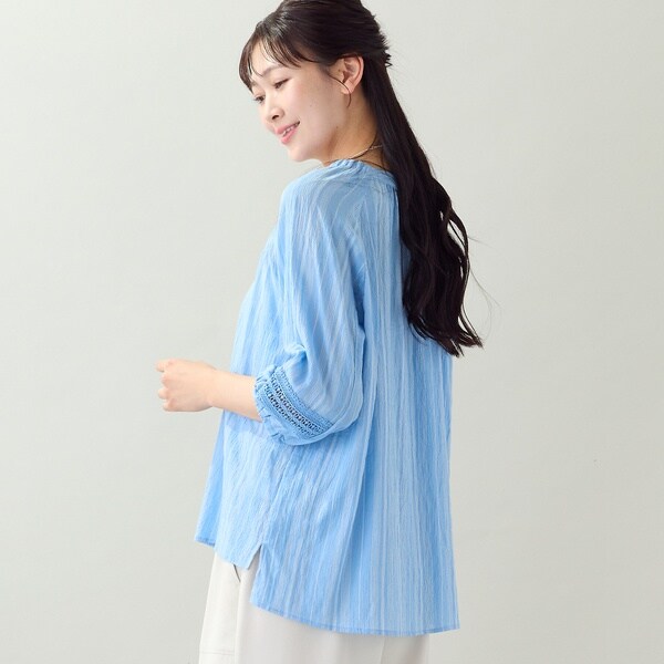 【NEW】ミゼール（missel）/【EC＆一部店舗限定・洗える・3Lサイズあり】シャーリングストライプブラウス_2