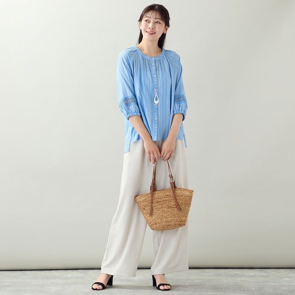 【NEW】ミゼール（missel）/【EC＆一部店舗限定・洗える・3Lサイズあり】シャーリングストライプブラウス_6