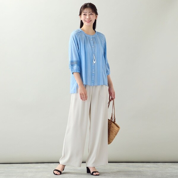 【NEW】ミゼール（missel）/【EC＆一部店舗限定・洗える・3Lサイズあり】シャーリングストライプブラウス_8