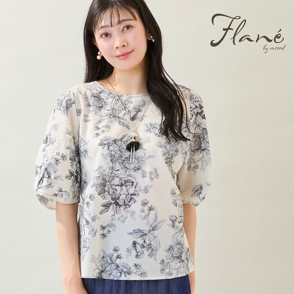 【NEW】ミゼール（missel）/【洗える・綿100・M〜3Lサイズ】花柄パフスリーブブラウス