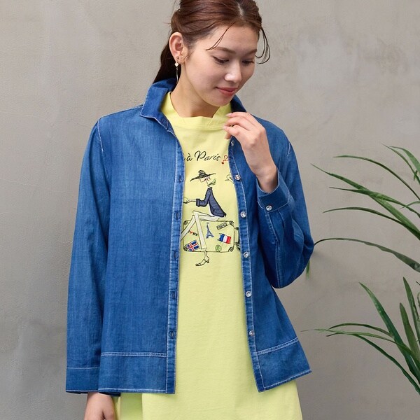 ロブジェ（LOBJIE）/【洗える】デニムガーゼ バックスリットシャツ