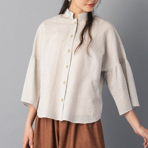 リリアンビューティ エクラ（Liliane Burty ECLAT）/コットンワッシャーストライプ　ドルマンスリーブブラウスの通販は 14,839円