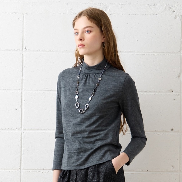 リリアンビューティ エクラ（Liliane Burty ECLAT）/【S・Mサイズ】バンデーラ天竺　衿ギャザーハイネックTシャツ