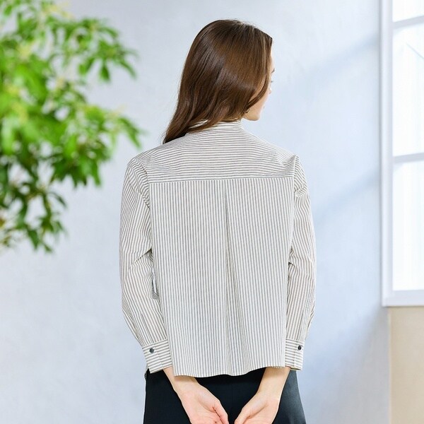 リリアンビューティ エクラ（Liliane Burty ECLAT）/【S・Mサイズ】FABRICA　綿ストライプバンドカラーブラウス_5