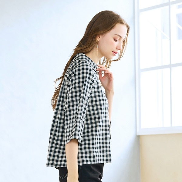 リリアンビューティ エクラ（Liliane Burty ECLAT）/【洗える】リネンチェックプルオーバーブラウス