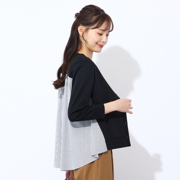 リリアンビューティ エクラ（Liliane Burty ECLAT）/【洗える】ポンチ×ストライプカーディガン