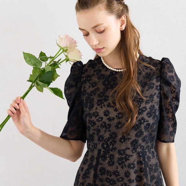 リリアンビューティ エクラ（Liliane Burty ECLAT）/メッシュレースプリントワンピース