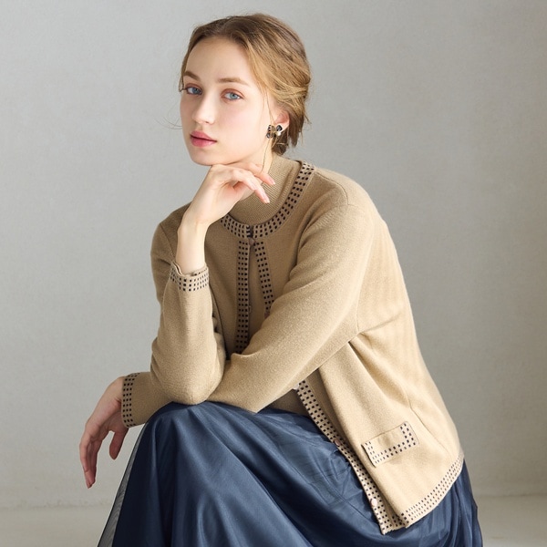 リリアンビューティ エクラ（Liliane Burty ECLAT）/【洗える/アンサンブル対応】柄縁取りウール混ニットカーディガン