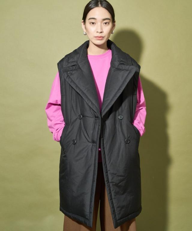Audrey and John Wadコットンシルク厚中わたビッグカラーベスト Audrey and John Wad】コットンシルク厚中わたビッグカラー