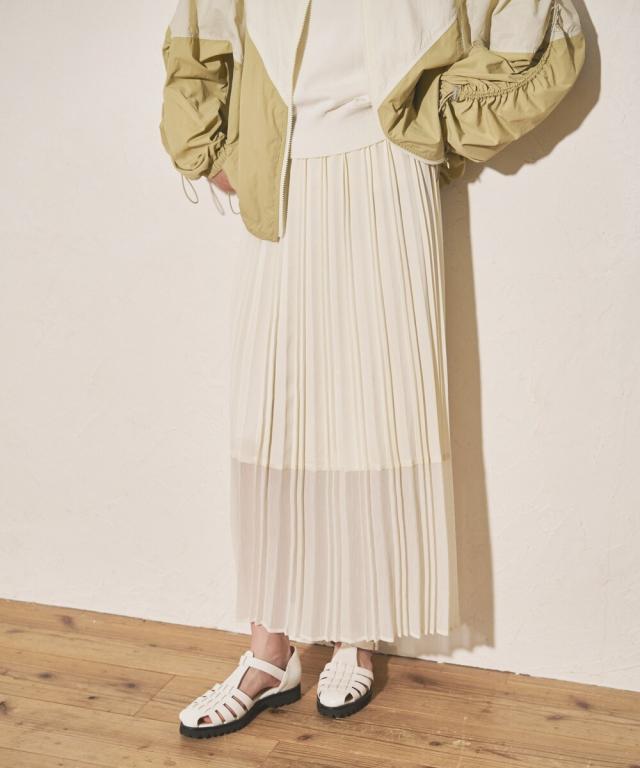 オードリーアンドジョンワッド（Audrey and John Wad）/【ウエストゴム/サテン/楊柳/】異素材切替ランダムプリーツスカート オードリーアンドジョンワッド（Audrey and John Wad）/【ウエストゴム