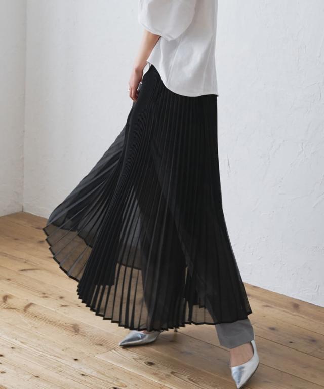 オードリーアンドジョンワッド（Audrey and John Wad）/【ロング丈/きれいめ】オーガンジープリーツシアースカートの通販は 11,011円