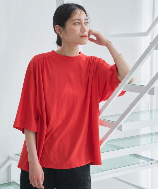 オードリーアンドジョンワッド（Audrey and John Wad）/五分袖ギャザービッグTシャツ−手洗い可−