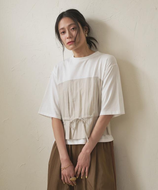 オードリーアンドジョンワッド（Audrey and John Wad）/ビスチェ風切り替え半袖Tシャツ−手洗い可−