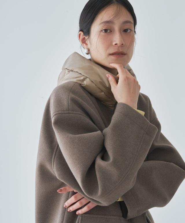 オードリーアンドジョンワッド（Audrey and John Wad）/フードダウン×ウールライクミドル丈ブルゾン_4