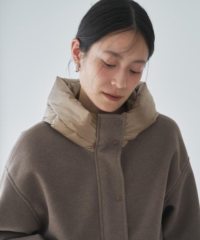 オードリーアンドジョンワッド（Audrey and John Wad）/フードダウン×ウールライクミドル丈ブルゾン_5