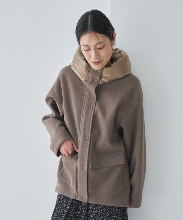 オードリーアンドジョンワッド（Audrey and John Wad）/フードダウン×ウールライクミドル丈ブルゾン