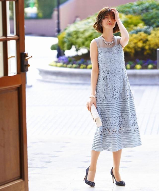 ルイルエブティック/【S、M、L】パネルボーダー＆フラワーレースワンピース ルイルエブティック/【S、M、L】パネルボーダー＆フラワーレース