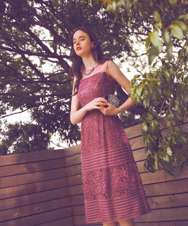 ルイルエブティック/【S、M、L】パネルボーダー＆フラワーレースワンピース