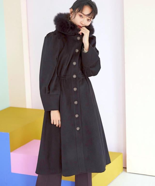 ルイルエブティック（RUIRUE BOUTIQUE）/【S〜LL】フォックスファーフーディー・ウールロングコート