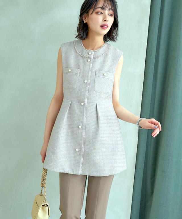 ルイルエブティック(RUIRUE BOUTIQUE)/【S〜3L】カラーツイードジレ ルイルエブティック(RUIRUE BOUTIQUE)/【S〜3L】カラーツイードジレ