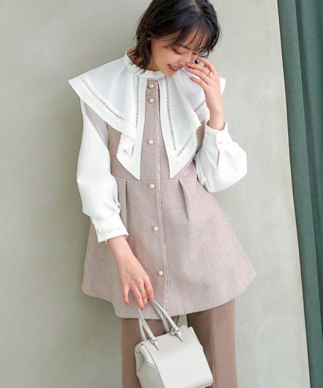 ルイルエブティック（RUIRUE BOUTIQUE）/【S〜3L】カラーツイードジレ