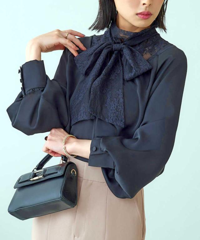 ルイルエブティック（RUIRUE BOUTIQUE）/【S〜3L】トライアングルレースボウタイブラウスの通販は 6,208円