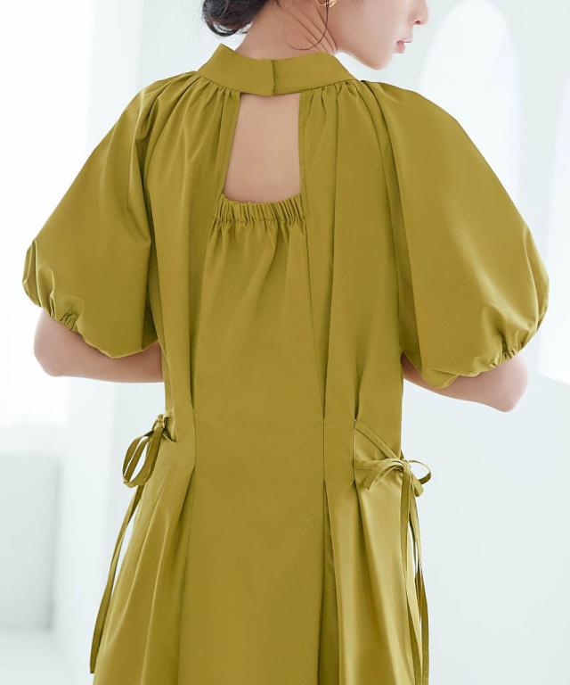 ルイルエブティック/【S〜3L】サイドリボンウエストタックワンピースの