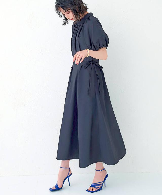 ルイルエブティック/【S〜3L】サイドリボンウエストタックワンピースの