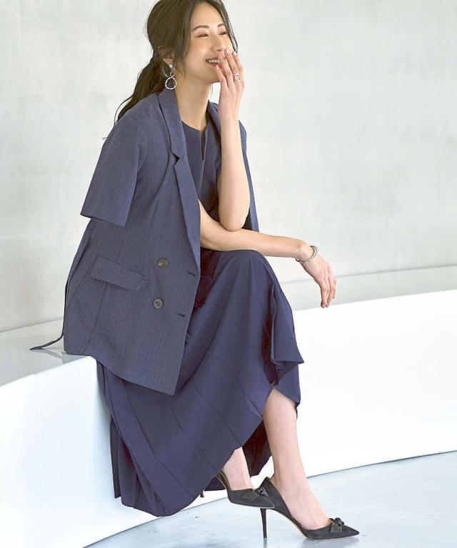 ルイルエブティック（RUIRUE BOUTIQUE）/【S〜3L】半袖ダブルブレスト＆ヘムプリーツワンピースセットアップ_10
