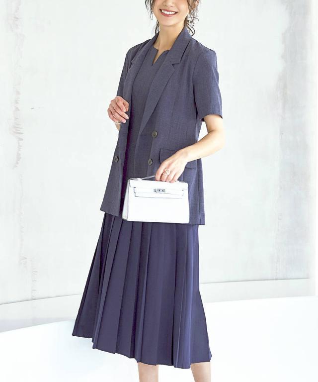 ルイルエブティック（RUIRUE BOUTIQUE）/【S〜3L】半袖ダブルブレスト＆ヘムプリーツワンピースセットアップ_1