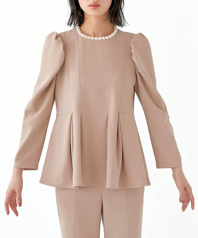 ルイルエブティック（RUIRUE BOUTIQUE）/【S〜3L】パールネックレッグオブマトンスリーブ＆ センタースリットセミフレアパンツセットア… ルイルエブティック（RUIRUE BOUTIQUE）/【S〜3L】パールネックレッグ