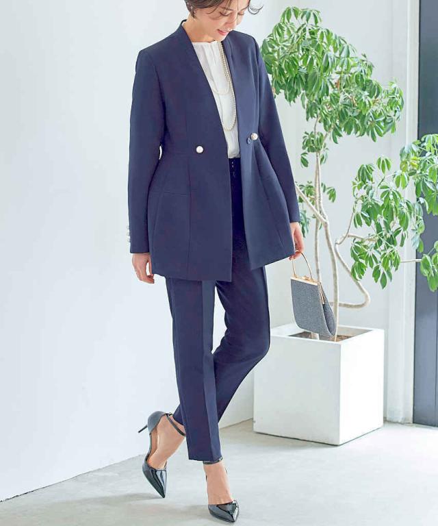 ルイルエブティック（RUIRUE BOUTIQUE）/【S〜3L】ノーカラーコクーンペプラムスリムパンツスーツ_7