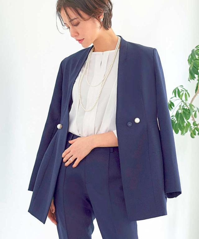 ルイルエブティック（RUIRUE BOUTIQUE）/【S〜3L】ノーカラーコクーンペプラムスリムパンツスーツ_8