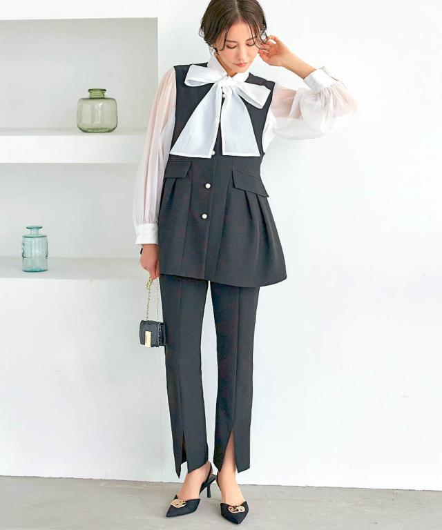 ルイルエブティック（RUIRUE BOUTIQUE）/【新色/S〜5L】パールボタンジレ＆スリムストレートパンツ