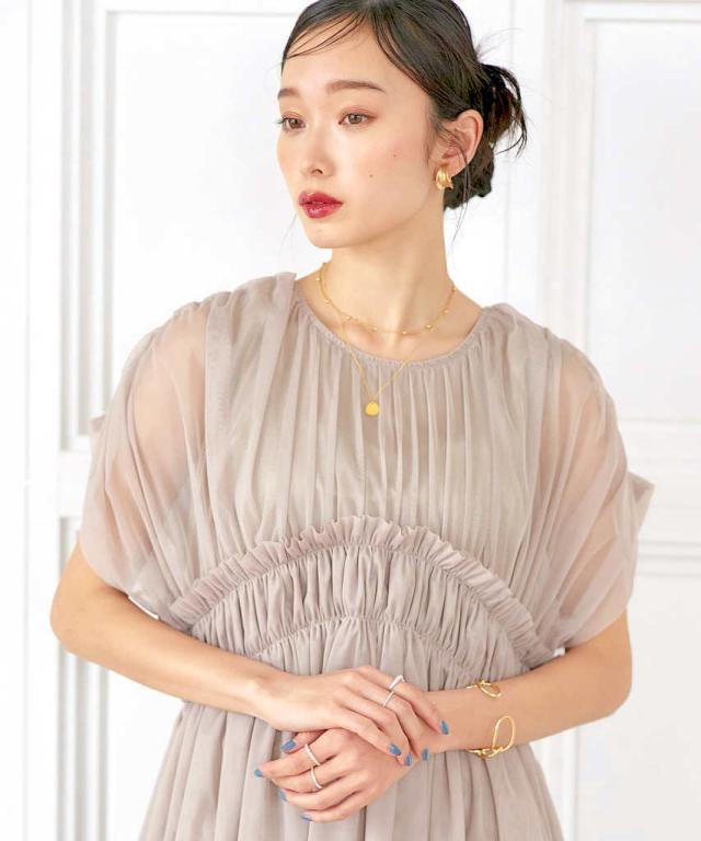 ルイルエブティック（RUIRUE BOUTIQUE）/【S〜3L】【洗える】シャーリングチュールトップス＆テーパードパンツセット その他スーツ