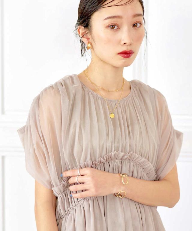 ルイルエブティック（RUIRUE BOUTIQUE）/【S〜3L】【洗える】シャーリングチュールトップス＆テーパードパンツセット その他スーツ
