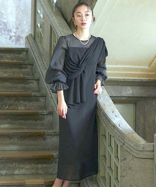 ルイルエブティック（RUIRUE BOUTIQUE）/【S〜LL】3wayドレープリボンシフォンタイトワンピースドレスの通販は