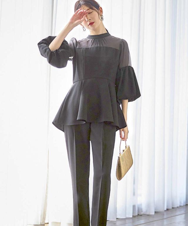 RUIRUEBOUTIQUE ボリュームスリーブペプラムトップステーパードパンツ Amazon | [ルイ ルエ ブティック] ボリュームスリーブ ペプラム