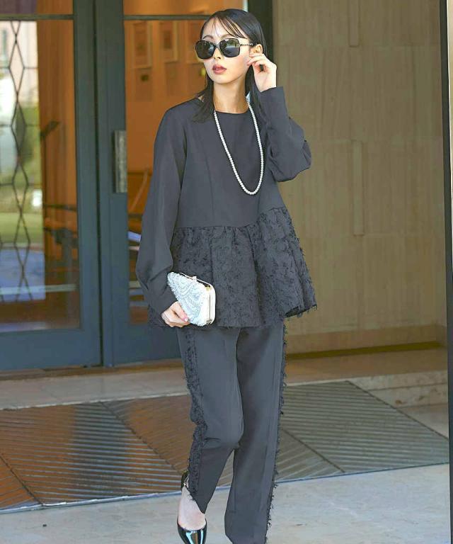 ルイルエブティック（RUIRUE BOUTIQUE）/【S〜LL】ジャカードペプラムTOPS＆サイドラインテーパードパンツセットアップの通販は