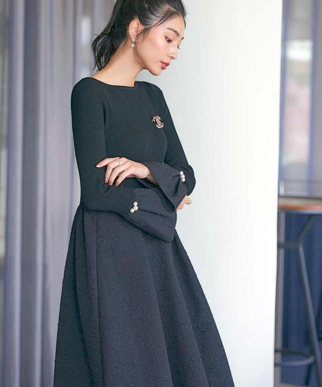 ルイルエブティック（RUIRUE BOUTIQUE）/【S〜L】リブニット＆膨れジャガードワンピース