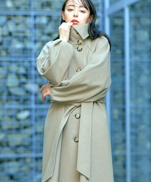 ルイルエブティック（RUIRUE BOUTIQUE）/【M、L】【ニットメルトン】アシメスタンドカラー　ロングコート（共地ベルト付き）の通販は 8,279円