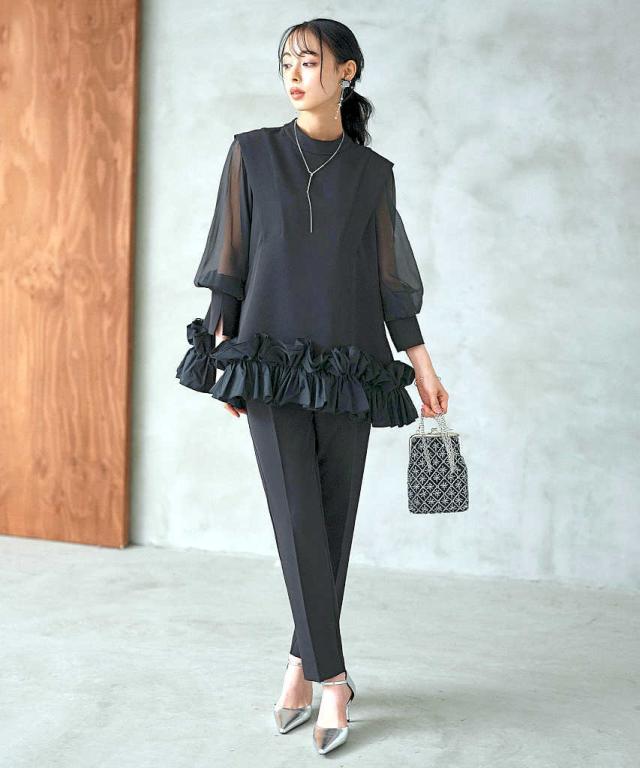 ルイルエブティック（RUIRUE BOUTIQUE）/ヘムフリルシアースリーブトップス＆パンツセットアップ