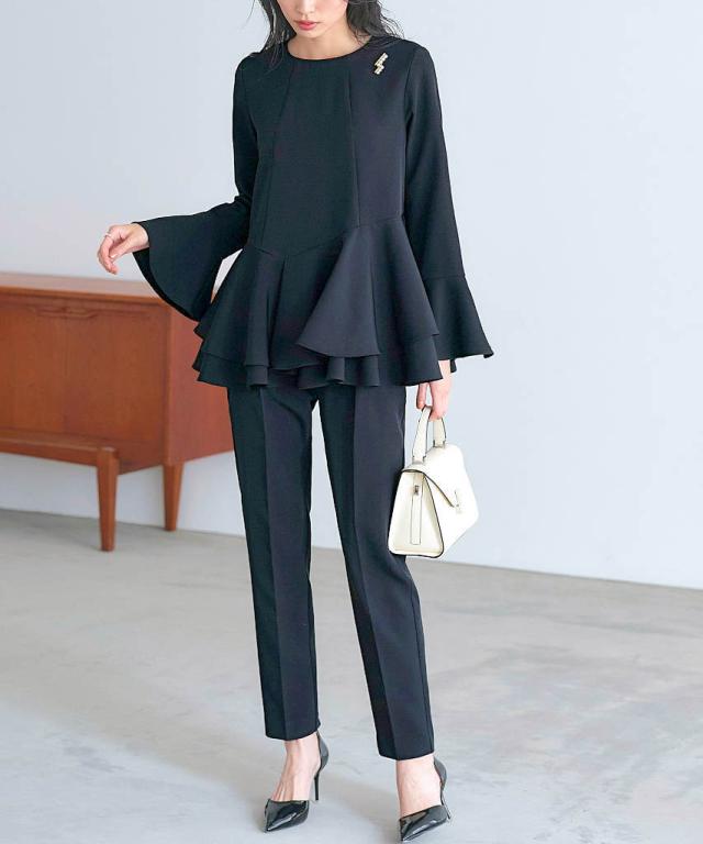 ルイルエブティック（RUIRUE BOUTIQUE）/ダブルフレアペプラムトップス＆パンツセットアップ