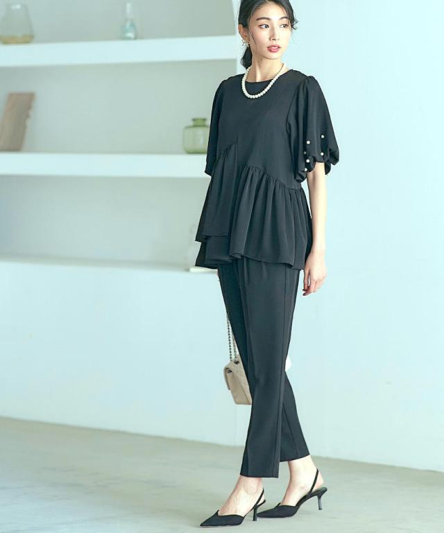 ルイルエブティック（RUIRUE BOUTIQUE）/【洗える/ストレッチ】選べるパンツ　パールバルーントップス＆テーパードパンツ/セミワイドパ…