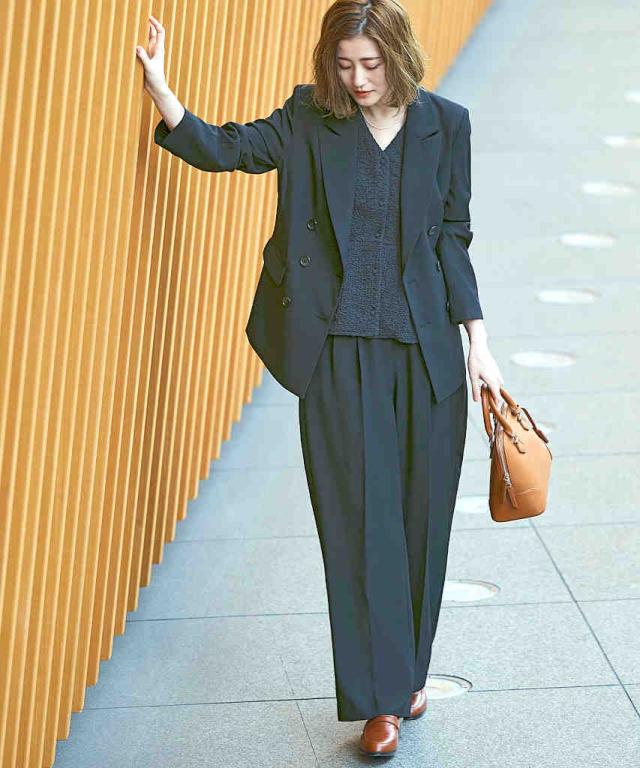 ルイルエブティック（RUIRUE BOUTIQUE）/ピークドラペルダブルジャケット＆プリーツトップス＆タックワイドパンツ3点スーツセットの通販は 14,397円