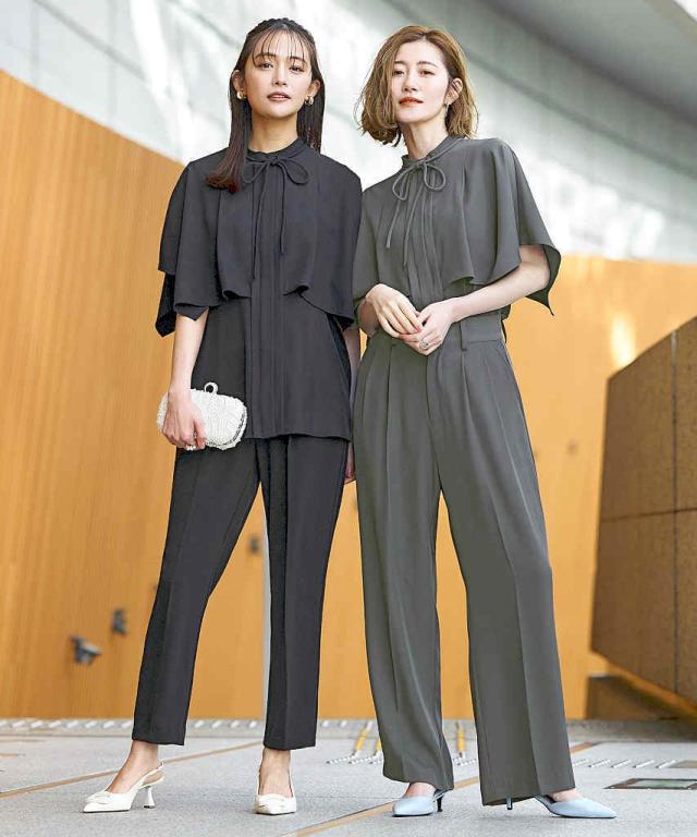 ルイルエブティック（RUIRUE BOUTIQUE）/【洗える/ストレッチ】選べるパンツケープデザイントップス＆テーパードパンツ/セミワイドパンツ