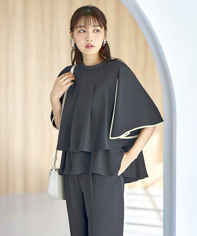 ルイルエブティック（RUIRUE BOUTIQUE）/バックプリーツフレアスリーブトップス＆テーパードパンツセットアップ