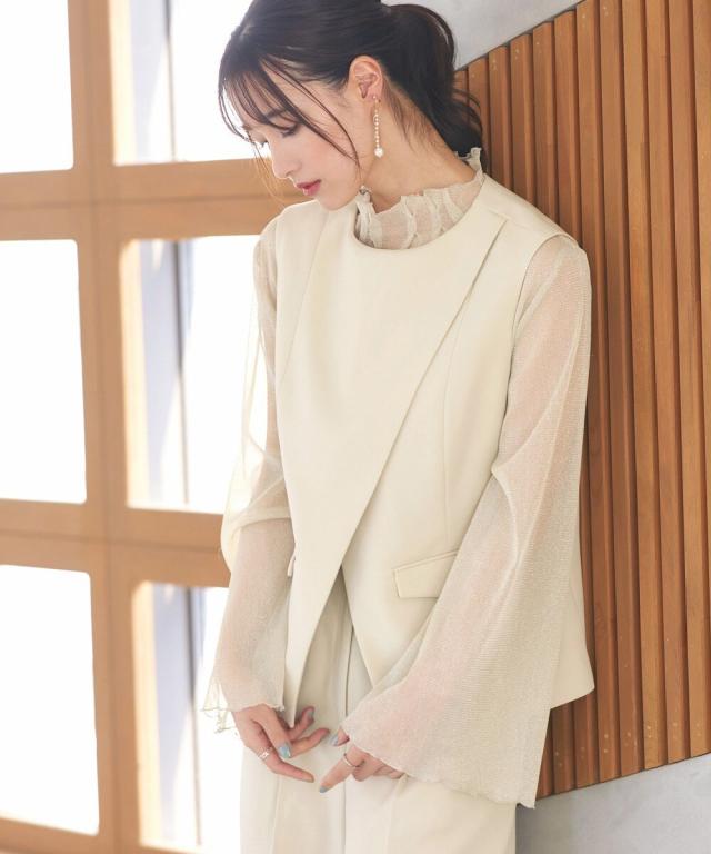 ルイルエブティック（RUIRUE BOUTIQUE）/フロントスリットジレ＆ラメトップス＆タックワイドパンツ3点セットアップ_8