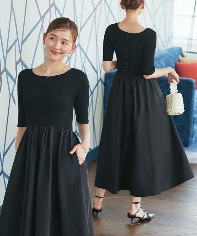 ルイルエブティック（RUIRUE BOUTIQUE）/リブニット&ギャザースカートコンビワンピース