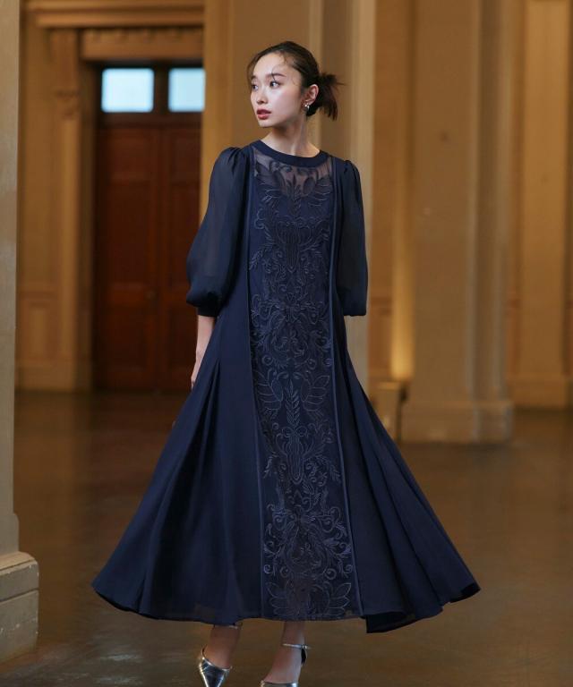 j　RUIRUE BOUTIQUE ルイルエブティック　ドレス　L ルイルエブティック（RUIRUE BOUTIQUE）/刺繍レース切り替えフレア